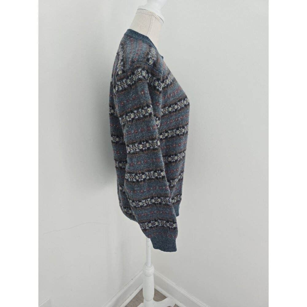 Club Room Vintage Wool Lambswool Pullover Crew Green Fair Isle Grandpa Sweater M - Picture 2 of 7